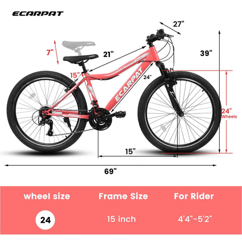 24 Inch Female Mountain Bike With Dual V Brakes 21 Speed Shifter High Carbon Frame And Front Suspension Fork Ride Ready