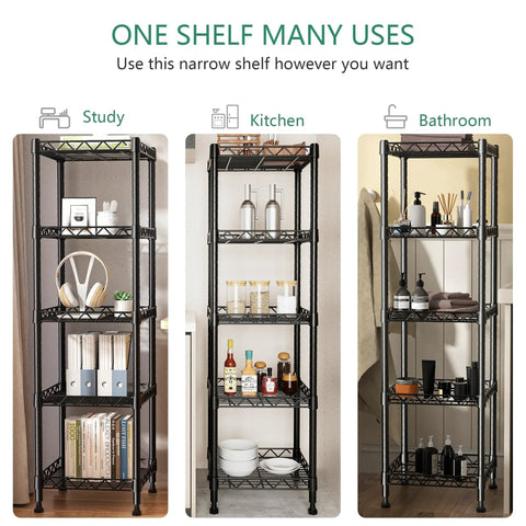 Rock Solid 5 Tier Steel Wire Shelving Rack With Adjustable Heights Easy Setup For Kitchen Laundry Or Bathroom Space Saving Storage Unit In Sleek Black Finish That Really Steps Up Your Game