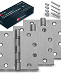 Heavy Duty 4.5 By 4.5 Inch Door Hinges 3 Pack Ball Bearing With Square Corners Brushed Nickel For Commercial And Residential Doors Built To Last Tough As Nails Steel Construction, with screws and box