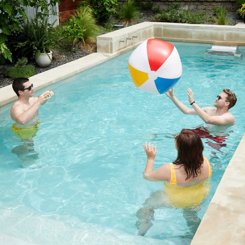 Inflatable Beach Ball For Pool Parties And Beach Day Fun, Colorful Classic Printed Design, 24 Inch Medium Size, Kid Friendly Pool Toy in pool