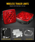 Wireless Magnetic LED Trailer Lights Kit With 7 Pin Plug, red square tail lights with magnetic base and steel rope.