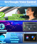 7 Inch HD Wireless CarPlay Screen For Cars With Android Auto displaying voice control features and Bluetooth music options in vehicle