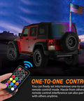 Jeep with 2 Pack 3Ft Spiral RGB LED Whip Lights with RF Remote in off-road night scene