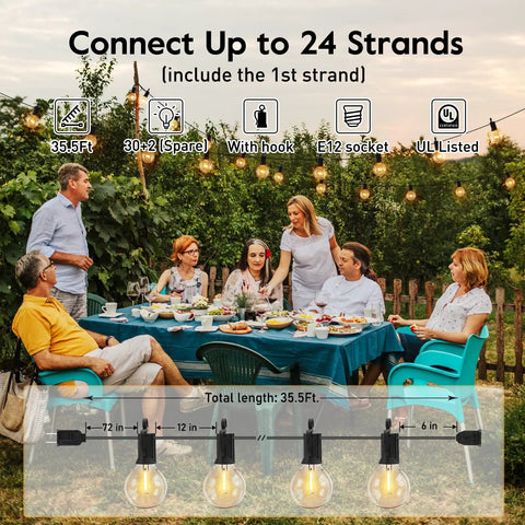 Outdoor String Lights 35 Ft Globe LED Bulbs Shatterproof Waterproof Patio Lights Connectable Up To 24 Strands for dining area
