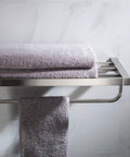 Solid Brass Bathroom Shelf With Towel Bar In Brushed Nickel Finish For Towels Washcloths And Toiletries Heavy Duty Rust Resistant Organizer