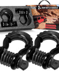 Built Tough 3/4 Inch D Ring Shackle Set 2 Pack Bow Shackles With 41,850 Lb Break Strength for tow straps in packaging and on display