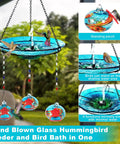 Go-To Hand Blown Glass Hummingbird Feeder And USB Water Pump Bird Bath Two-In-One Outdoor Garden Decor with birds