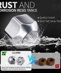 10 Piece 1/2-20 Open End Acorn Lug Nuts Set showcasing rust-resistant zinc plated alloy steel in water splash test