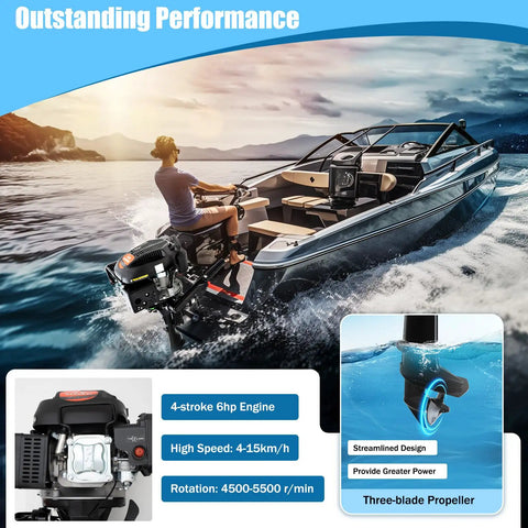 6HP 4-Stroke Outboard Motor For Small Boats, 140cc Short Shaft With Tiller, Air-Cooled, Ideal For Inflatable Boats, 4500-5500 RPM