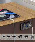 Two Pack 12V USB Outlet Panel With Real Time Voltmeter And Dual USB C Fast Charging Cigarette Lighter Socket Replacement Button Switch mounted on wood.