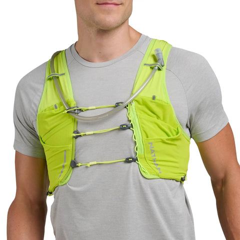 Front view of 12L Hydration Vest For Runners And Hikers With Quick Fit Adjustments And Breathable Mesh in Lime Reflective Silver XL Size.