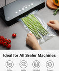 Hands using 11 Inch By 150 Foot Vacuum Sealer Bags Roll With Cutter Dispenser, BPA Free Commercial Grade Food Storage Bags for asparagus