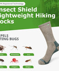 Lightweight Hiking Socks With Permethrin Bug Repellent For Mosquitoes, Ticks, And More, EPA-Registered Outdoor Gear, Khaki, Size Large