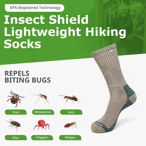 Lightweight Hiking Socks With Permethrin Bug Repellent For Mosquitoes, Ticks, And More, EPA-Registered Outdoor Gear, Khaki, Size Large