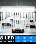 Bright 2 Foot LED Shop Light 22W 3300 Lumens 5000K Daylight V Shape Linkable Ceiling Tube Fixture over workbench with tools