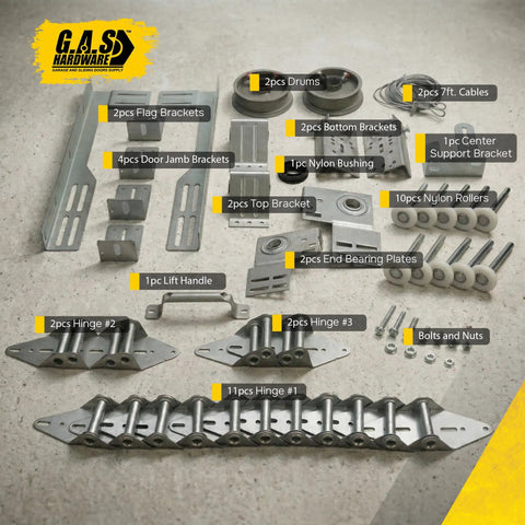 All In One Garage Door Parts Installation Kit For 16 By 7 Foot Overhead Doors Including Rollers Hinges Brackets Drums Cables Screws Jamb Bearings Bolts Heavy Duty Replacement And Repair Bundle