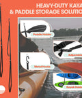 Double Kayak Rack for Wall or Ceiling Mounts with Adjustable Straps and Metal Hooks for Hanging Paddles and Kayaks