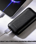 Built Different 18650 Battery Box For Two Flat Top Cells Featuring Heavy Duty Power Bank Enclosure Shell, charging a phone.