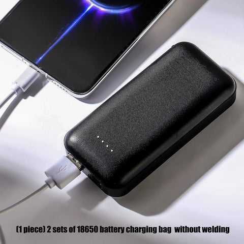Built Different 18650 Battery Box For Two Flat Top Cells Featuring Heavy Duty Power Bank Enclosure Shell, charging a phone.