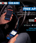 Hands using OBD2 Scanner With Live Data Streaming For DIYers, Battery And Alternator Tester, Reset Engine Light Brake Oil Light