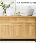 Heavy Duty 2 Inch Swivel Caster Wheels With Dual Lock Brakes on a wooden sideboard, supporting high load capacity and smooth movement.