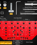 2 In 1 Shelf Pin And Hinge Jig With Self Contained Clamping For Concealed Cabinet Hardware, red template with measurements