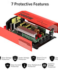 Badass 2000 Watt Pure Sine Wave Power Inverter internal view showing protective features, DC to AC conversion technology for safe use.