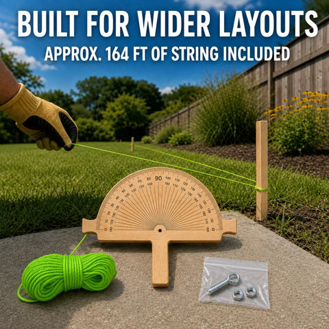 Boss Level Wooden Angle Ruler And String Line Corner Angle Finder Tool Delivering Straight Up Precision For Rapid Carpenter Woodworking And Nailed Roof Pitches in use with green string.