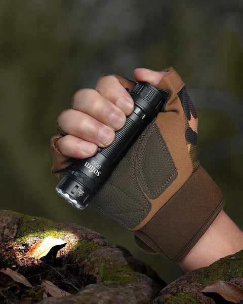 Person holding SC32 Pocket Size EDC Flashlight 2000 Lumens Rechargeable SST40 LED 5000K for camping, hiking, and emergencies.