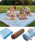 Family uses 2 In 1 Extra Large Camping Blanket With Soft Woven Top And Durable Oxford Base Dual Use For Outdoor Picnics Yoga Mat Beach Or Road Trips