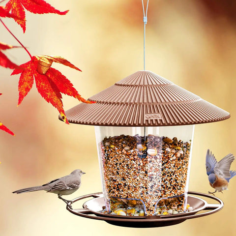 Outdoor Hanging Bird Feeder For Wild Birds Squirrelproof Seed Feeder With Durable Metal Rope Twist Lock Easy Fill Brown
