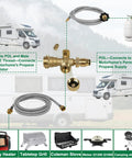 RV Propane Kit With 4 Port Brass Tee, Plug And Play 5 Foot And 12 Foot Stainless Braided Hoses, for Motorhomes and Camping