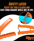 Heavy Duty PEX And Pipe Cutter For Plumbing, Cuts PEX One Eighth To One Inch with ergonomic safety latch shown in orange.