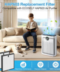 Boy reading on couch with dog next to 2 Pack Replacement Filter For HAP603 Air Purifier HAP603WF 3 Stage Filtration in living room