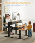 Rustic Brown Electric Standing Desk 48x24 Inches For Short People Adjustable Height 18.1 To 28.3 Inches with child playing