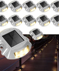 12 Pack Upgraded Solar Driveway Marker Lights With Switch For Easy Install Outdoor Deck Waterproof LED Boat Dock Lights Aluminum Warning Step Lighting For Path Walkway Bright White