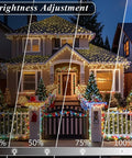 Color Changing Christmas Net Lights RGB 204 LED Mesh For Outdoor Decor showing brightness levels on house