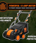 Two In One Electric Dethatcher And Scarifier With 16 Inch Clearing Path 15 Amp Motor highlighted with 3300 RPM feature