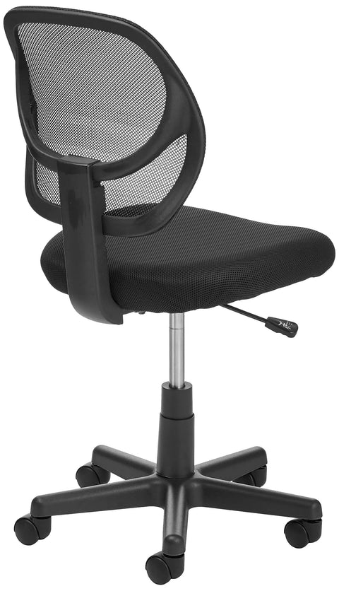 Comfy All Day Low Back Office Chair With Breathable Mesh Back And Height Adjustable Seat, side view, on swivel base with casters