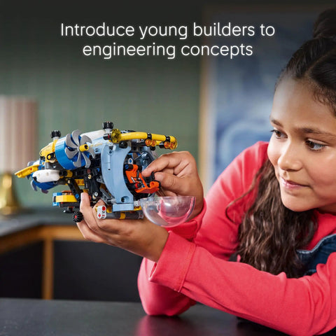 Child engaging with Deep Sea Research Submarine Building Kit For Kids 9 And Up With Movable Propellers And Realistic Submarine Details