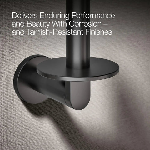 Composed Vertical Toilet Paper Holder In Black Finish wall-mounted close-up, showing durable corrosion-resistant material