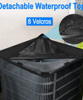 All Seasons Outdoor AC Unit Cover With Detachable Waterproof Top, No Fuss Full Mesh Breathable Design, shown with velcro fasteners.
