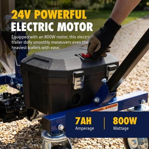 Heavy Duty Goodyear Electric Trailer Dolly 3600 Lbs Capacity With Powerful 24 Volt 800W Motorized Design showing 800W electric motor and control.