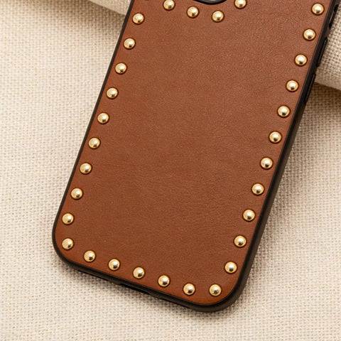 Leather Craft Rivet Kit For DIYers 100 Sets Of Golden Copper Fasteners Durable Metal Snaps And Rivets For Jeans Leather Bags Wallets And More Multipurpose Fastener Set on brown leather case