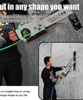 High Torque Electric Concrete Wall Saw Featuring Built Like A Tank Diamond Chain Blade For Fast Grooving Clean Slotting And Smooth Masonry Cutting Projects cutting through concrete wall, showing versatility in shape.