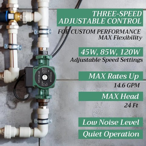 Heavy Duty Hot Water Circulation Pump Two Pack With Slick Booster Kit For House And Shop Use 110 Volt showing adjustable control panel and piping.