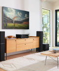 Living room setup with 7.2 Channel AV Receiver With Built-In HEOS And 8K HDMI Dope Wireless Streaming Dolby Atmos HDR10 Plus Dynamic HDR DTS X