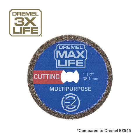 Close-up of Max Life EZ545HP Diamond Wheel For Rotary Tools One And A Half Inch 38.1mm showing cutting edge and logo.