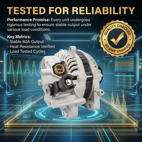 Plug And Play Alternator For Honda Civic 2006 To 2011 1.8L L4 Non Hybrid, 80 Amp 12 Volt With 7 Groove Pulley, Direct Bolt On OE