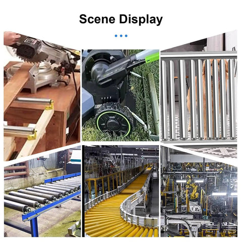Scene display with 4 Stainless Steel Roller Wheels Set Heavy Duty Non Driven Load Rollers for various commercial applications.